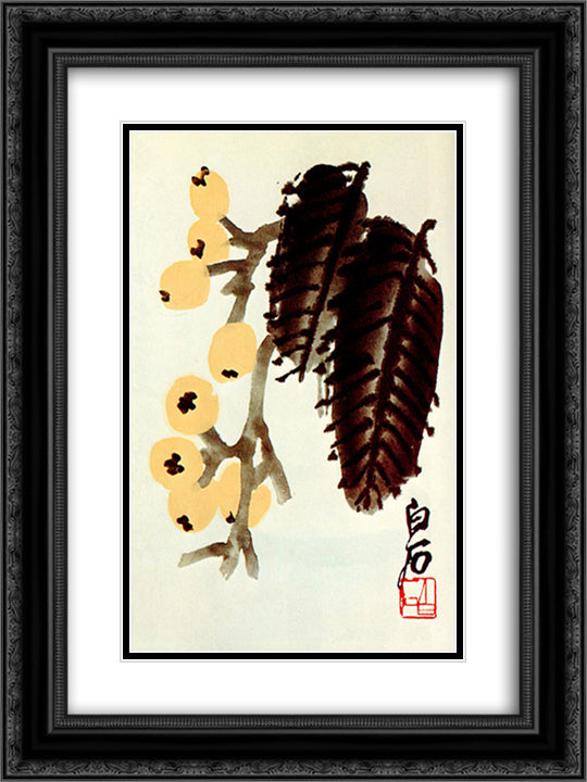 Loquat 18x24 Black Ornate Wood Framed Art Print Poster with Double Matting by Qi Baishi