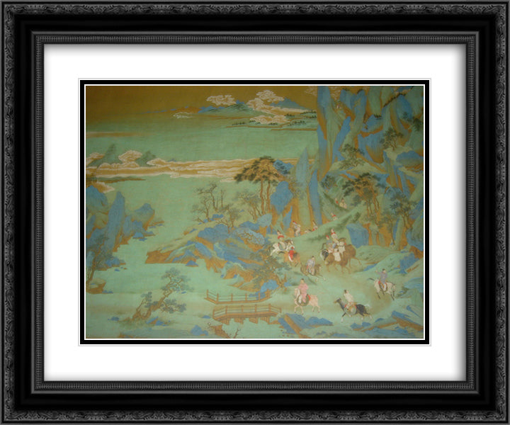 Emperor Minghuang's Journey to Sichuan (detail) 24x20 Black Ornate Wood Framed Art Print Poster with Double Matting by Qiu Ying
