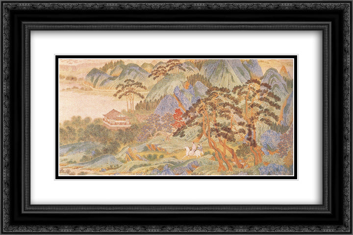 Saying Farewell at Xunyang (detail) 24x16 Black Ornate Wood Framed Art Print Poster with Double Matting by Qiu Ying