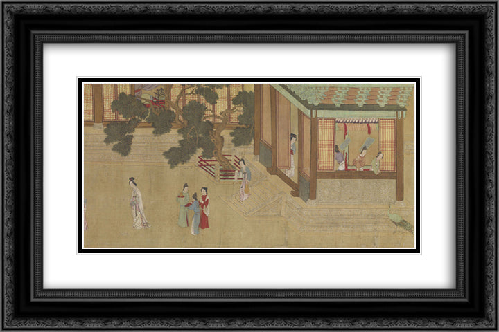 Spring Morning in the Han Palace (View C) 24x16 Black Ornate Wood Framed Art Print Poster with Double Matting by Qiu Ying