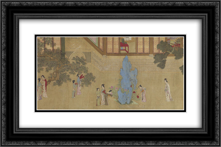 Spring Morning in the Han Palace (View D) 24x16 Black Ornate Wood Framed Art Print Poster with Double Matting by Qiu Ying