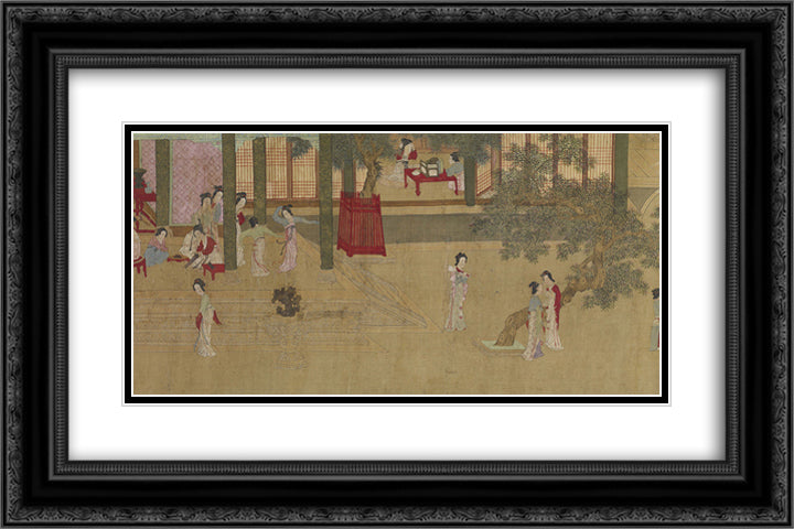 Spring Morning in the Han Palace (View E) 24x16 Black Ornate Wood Framed Art Print Poster with Double Matting by Qiu Ying