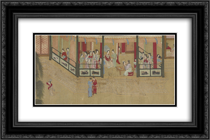 Spring Morning in the Han Palace (View I) 24x16 Black Ornate Wood Framed Art Print Poster with Double Matting by Qiu Ying