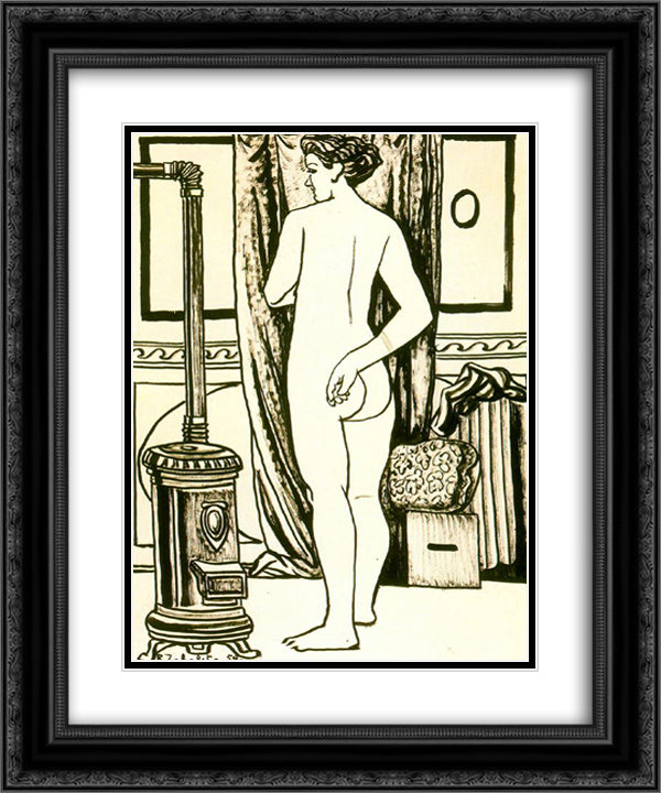 Female nude from back with stove 20x24 Black Ornate Wood Framed Art Print Poster with Double Matting by Zabaleta, Rafael