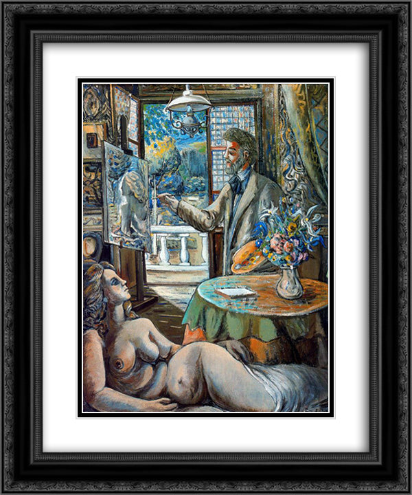 Painter and reclining model 20x24 Black Ornate Wood Framed Art Print Poster with Double Matting by Zabaleta, Rafael