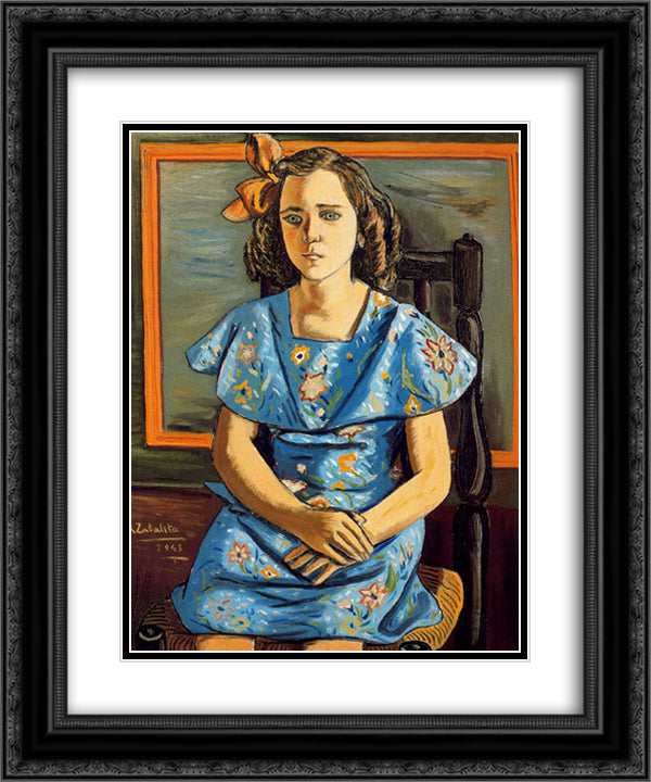 Portrait of girl sitting 20x24 Black Ornate Wood Framed Art Print Poster with Double Matting by Zabaleta, Rafael