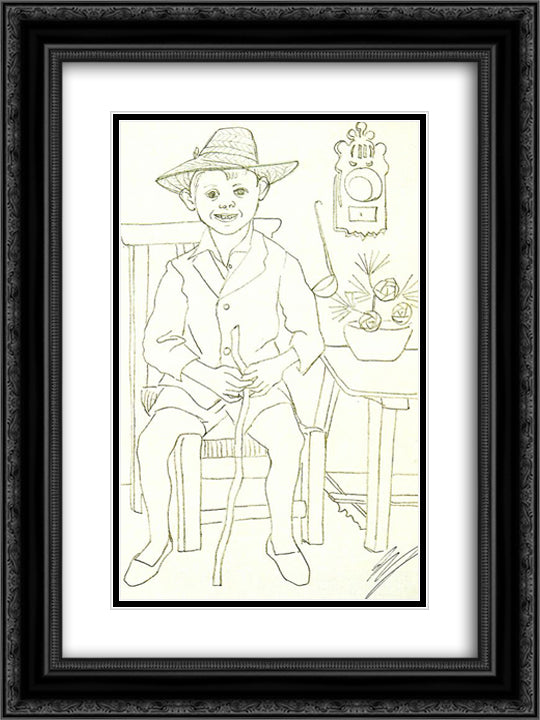 Seated boy 18x24 Black Ornate Wood Framed Art Print Poster with Double Matting by Zabaleta, Rafael