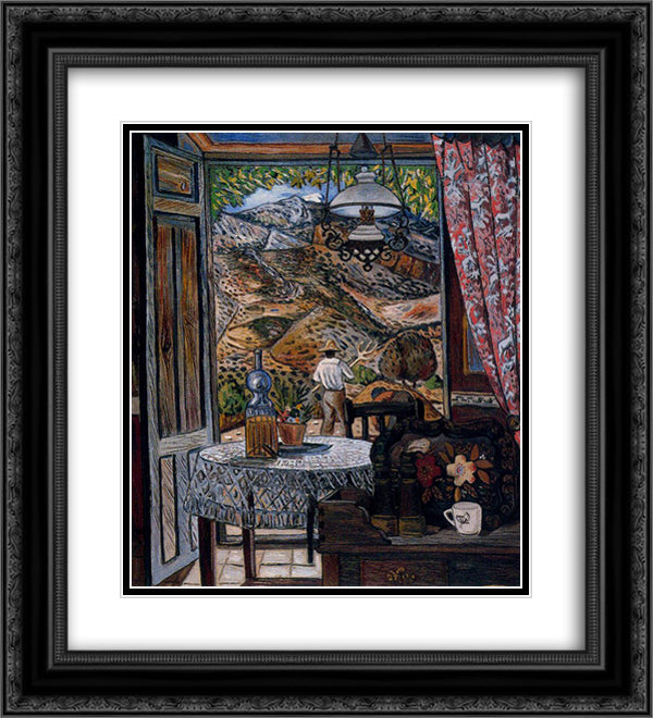 The camp gate 20x22 Black Ornate Wood Framed Art Print Poster with Double Matting by Zabaleta, Rafael