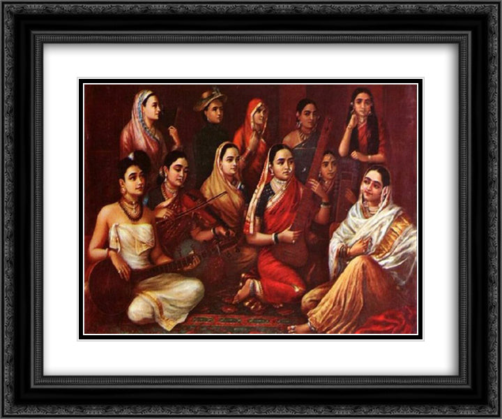 Galaxy of Musicians 24x20 Black Ornate Wood Framed Art Print Poster with Double Matting by Ravi Varma, Raja