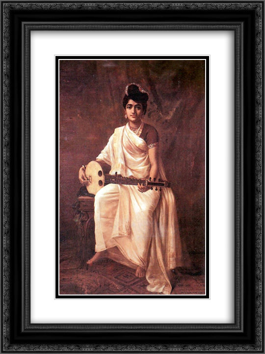 Malabar Lady 18x24 Black Ornate Wood Framed Art Print Poster with Double Matting by Ravi Varma, Raja