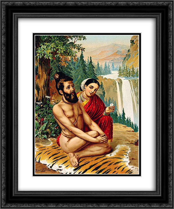 Menaka the nymph tempting the yogi 20x24 Black Ornate Wood Framed Art Print Poster with Double Matting by Ravi Varma, Raja
