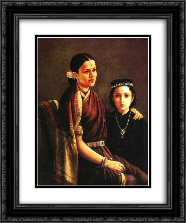 Mrs. Ramanadha Rao 20x24 Black Ornate Wood Framed Art Print Poster with Double Matting by Ravi Varma, Raja