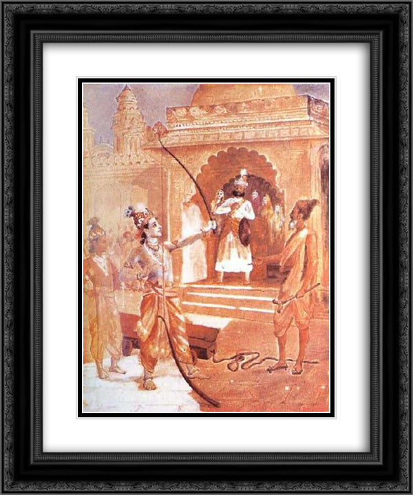 Sri Rama breaking the bow 20x24 Black Ornate Wood Framed Art Print Poster with Double Matting by Ravi Varma, Raja