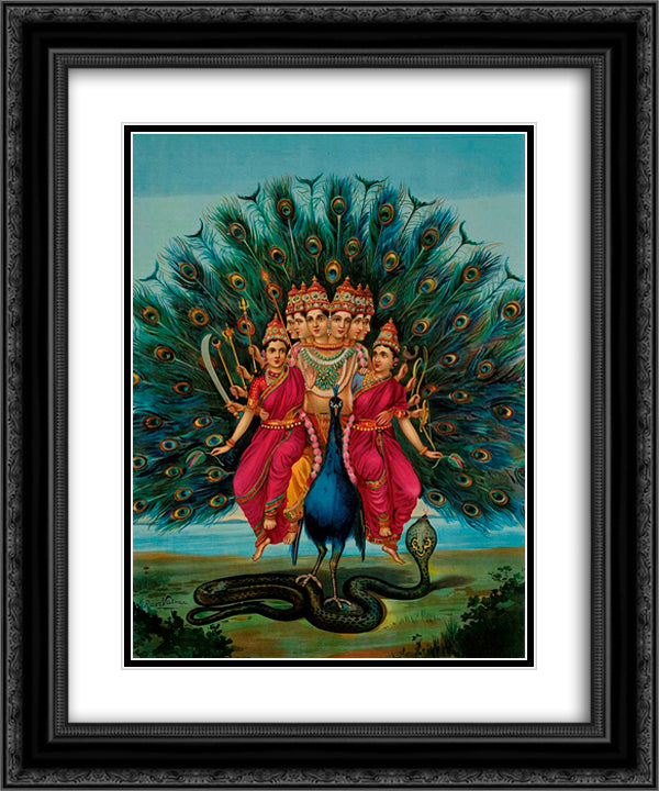 Sri Shanmukaha Subramania Swami 20x24 Black Ornate Wood Framed Art Print Poster with Double Matting by Ravi Varma, Raja