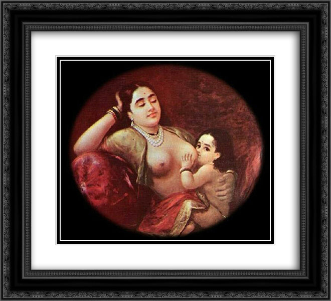 The suckling child 22x20 Black Ornate Wood Framed Art Print Poster with Double Matting by Ravi Varma, Raja