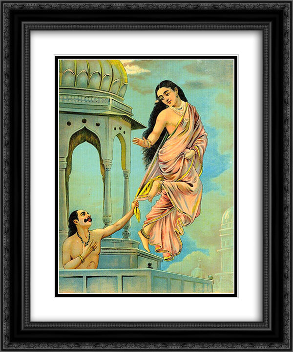 Urvashi and pururavas 20x24 Black Ornate Wood Framed Art Print Poster with Double Matting by Ravi Varma, Raja