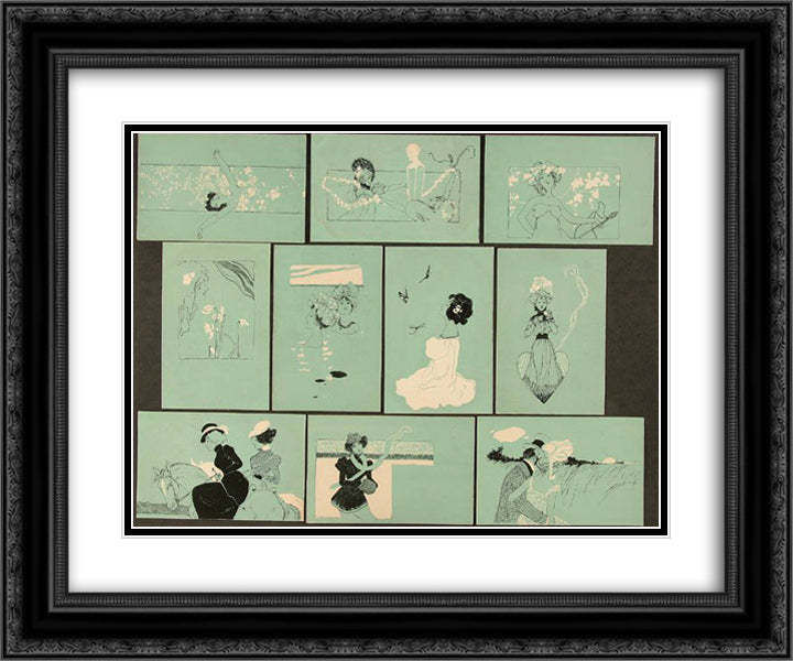 Figures on turquoise background 24x20 Black Ornate Wood Framed Art Print Poster with Double Matting by Kirchner, Raphael