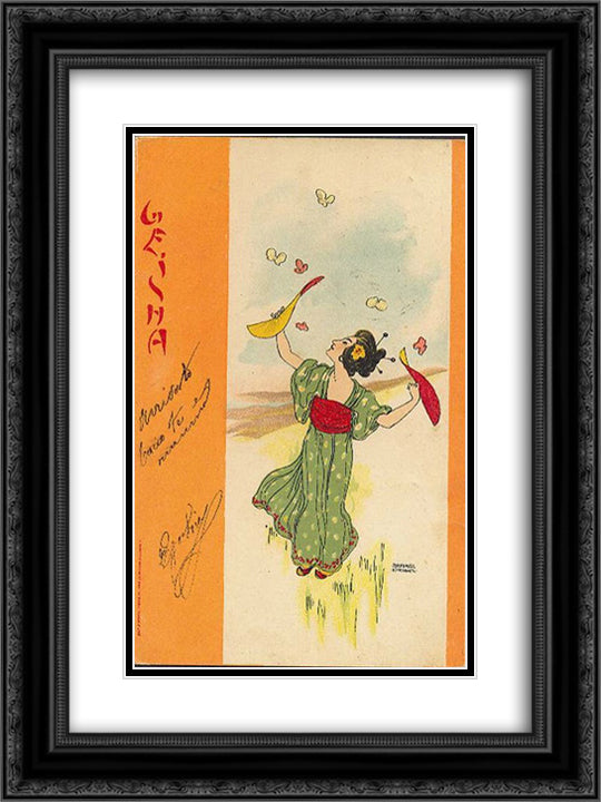 Geisha 18x24 Black Ornate Wood Framed Art Print Poster with Double Matting by Kirchner, Raphael