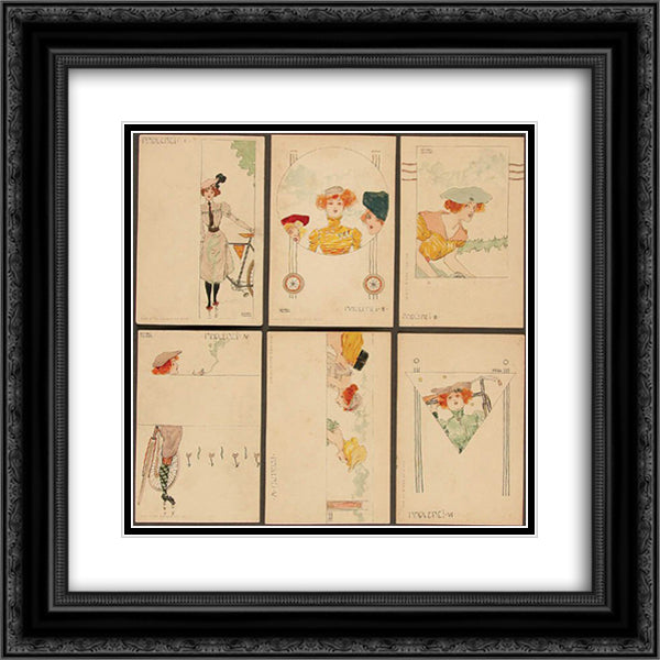 Girl Cyclists 20x20 Black Ornate Wood Framed Art Print Poster with Double Matting by Kirchner, Raphael