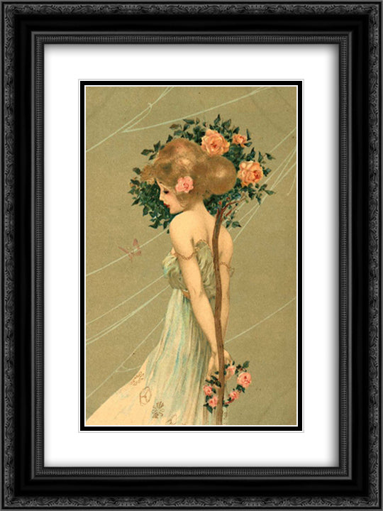 Girls Amid Plants 18x24 Black Ornate Wood Framed Art Print Poster with Double Matting by Kirchner, Raphael
