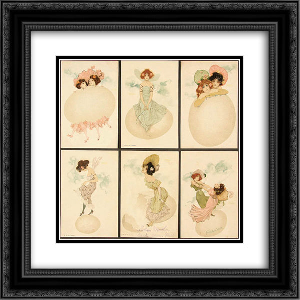 Girls and Eggs 20x20 Black Ornate Wood Framed Art Print Poster with Double Matting by Kirchner, Raphael