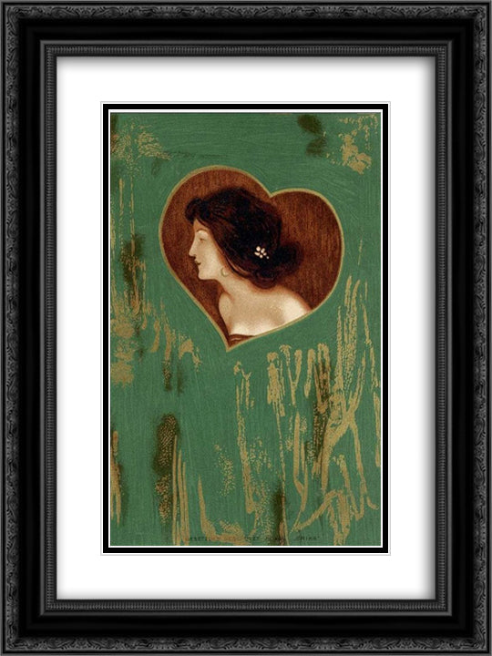 Girls' heads and shoulders on a green panel 18x24 Black Ornate Wood Framed Art Print Poster with Double Matting by Kirchner, Raphael