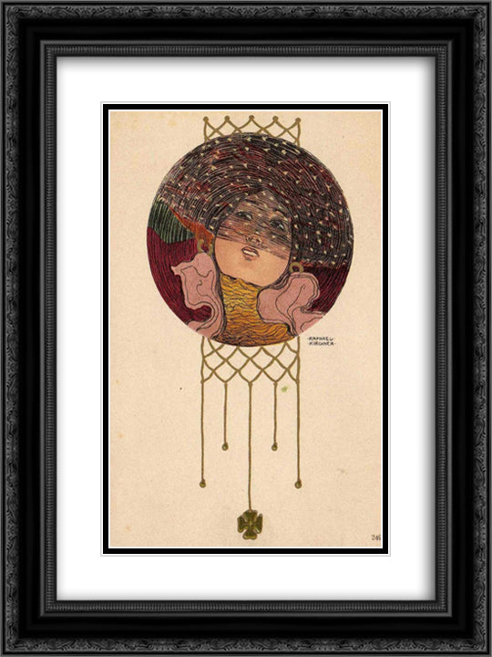 Girls heads in a circle 18x24 Black Ornate Wood Framed Art Print Poster with Double Matting by Kirchner, Raphael