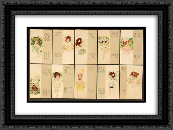 Girls with beige border 24x18 Black Ornate Wood Framed Art Print Poster with Double Matting by Kirchner, Raphael