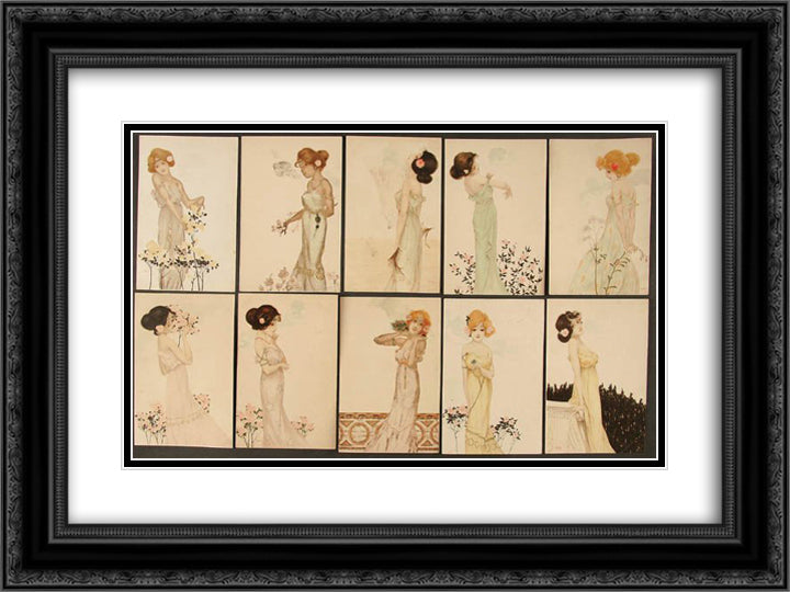 Girls with flowers at feet 24x18 Black Ornate Wood Framed Art Print Poster with Double Matting by Kirchner, Raphael