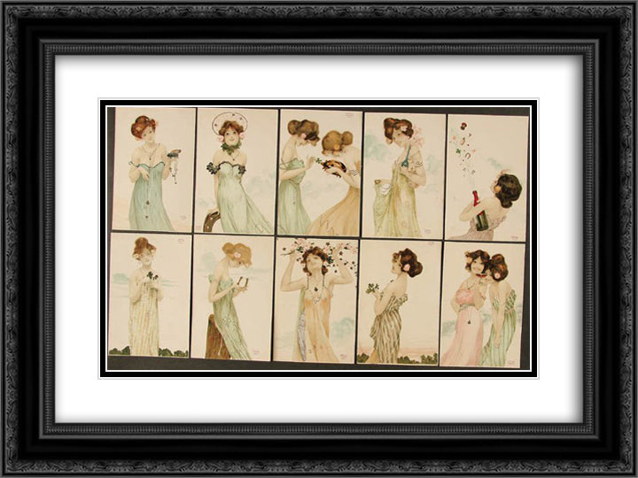 Girls with good luck charms 24x18 Black Ornate Wood Framed Art Print Poster with Double Matting by Kirchner, Raphael