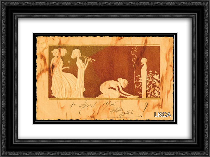 Ivory sculpture 24x18 Black Ornate Wood Framed Art Print Poster with Double Matting by Kirchner, Raphael