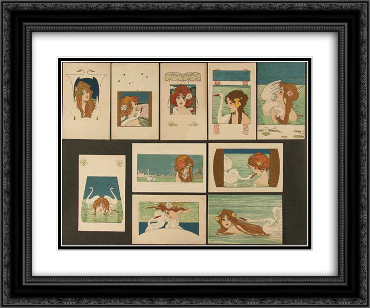 Leda and the Swan 24x20 Black Ornate Wood Framed Art Print Poster with Double Matting by Kirchner, Raphael