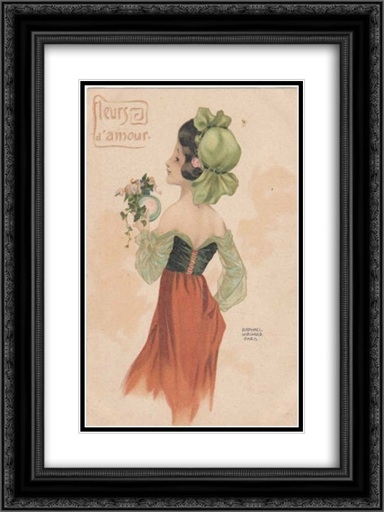 Love Flowers 18x24 Black Ornate Wood Framed Art Print Poster with Double Matting by Kirchner, Raphael