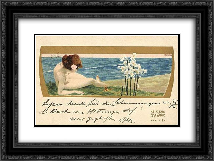 Old Times 24x18 Black Ornate Wood Framed Art Print Poster with Double Matting by Kirchner, Raphael