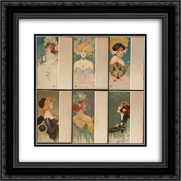 Portrait of Girls with grey border 20x20 Black Ornate Wood Framed Art Print Poster with Double Matting by Kirchner, Raphael