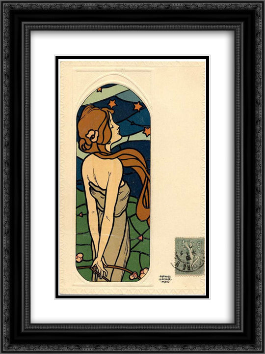 Stained Glass Art 18x24 Black Ornate Wood Framed Art Print Poster with Double Matting by Kirchner, Raphael