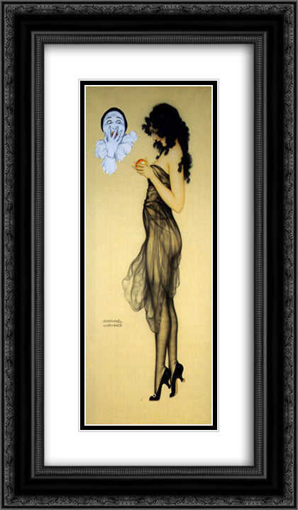 Temptation 14x24 Black Ornate Wood Framed Art Print Poster with Double Matting by Kirchner, Raphael