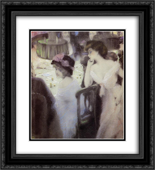 The Players (pastel on paper) 20x22 Black Ornate Wood Framed Art Print Poster with Double Matting by Kirchner, Raphael