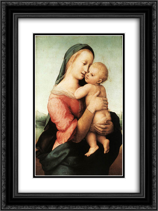 Detail of the 'Tempi' Madonna 18x24 Black Ornate Wood Framed Art Print Poster with Double Matting by Raphael