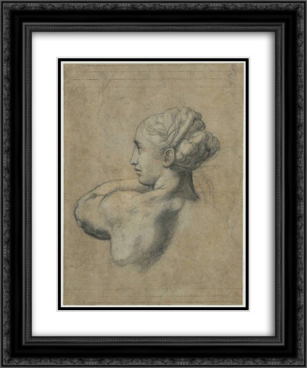 Head of a Woman 20x24 Black Ornate Wood Framed Art Print Poster with Double Matting by Raphael