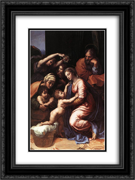 Holy Family (known as the Grande Famille of Francois I) 18x24 Black Ornate Wood Framed Art Print Poster with Double Matting by Raphael