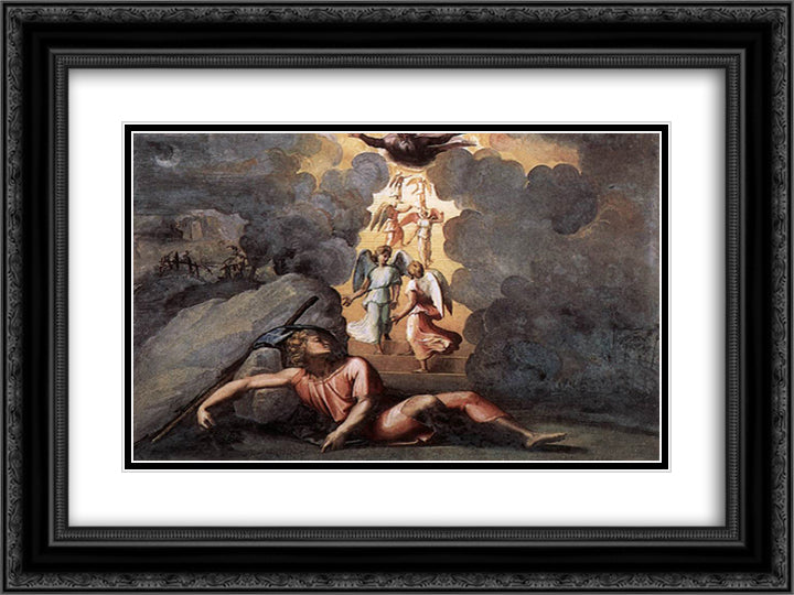 Jacob's Dream 24x18 Black Ornate Wood Framed Art Print Poster with Double Matting by Raphael