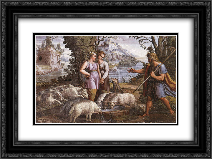 Jacob's Encounter with Rachel 24x18 Black Ornate Wood Framed Art Print Poster with Double Matting by Raphael