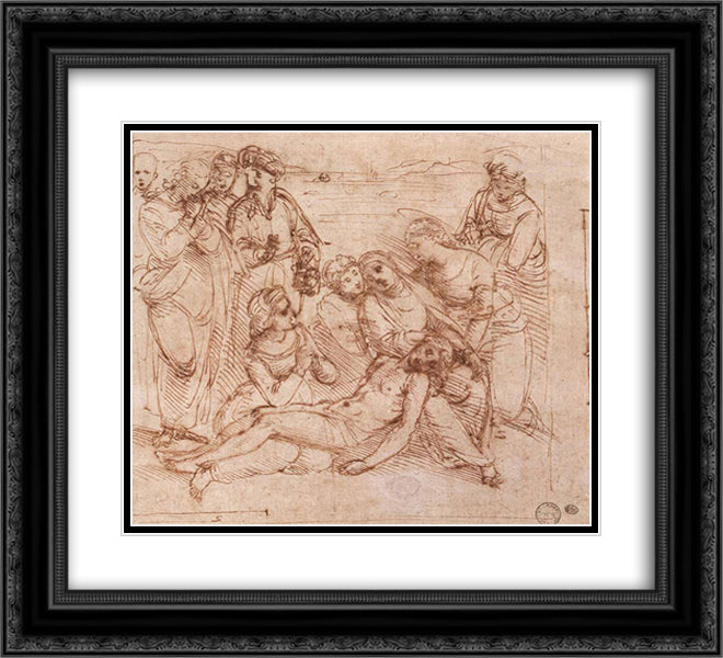 Lamentation over the Dead Christ 22x20 Black Ornate Wood Framed Art Print Poster with Double Matting by Raphael
