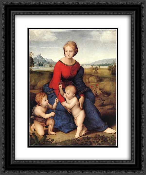 Madonna in the Meadow 20x24 Black Ornate Wood Framed Art Print Poster with Double Matting by Raphael