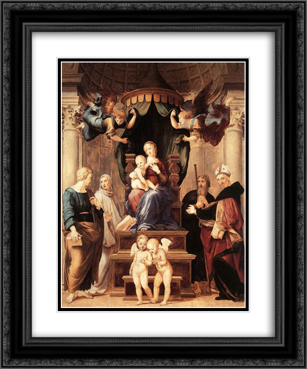 Madonna of the Baldacchino 20x24 Black Ornate Wood Framed Art Print Poster with Double Matting by Raphael