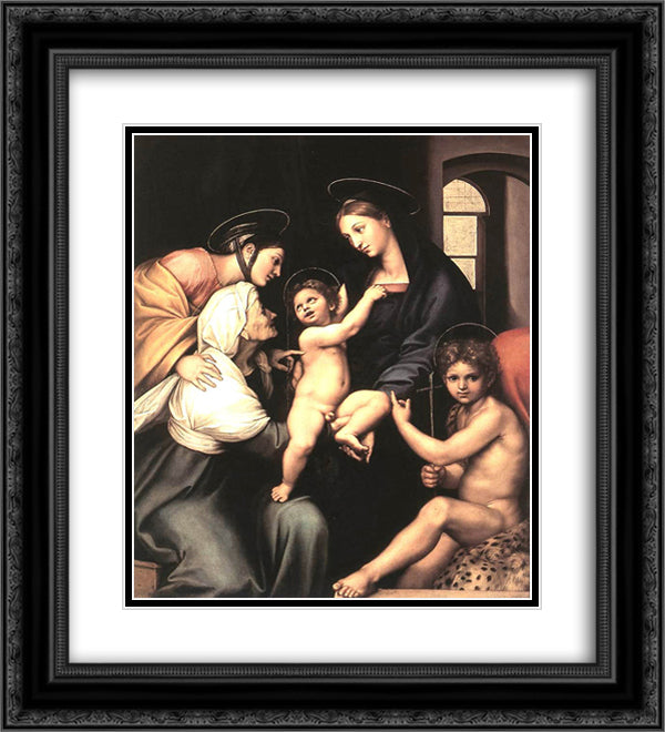 Madonna of the Cloth 20x22 Black Ornate Wood Framed Art Print Poster with Double Matting by Raphael