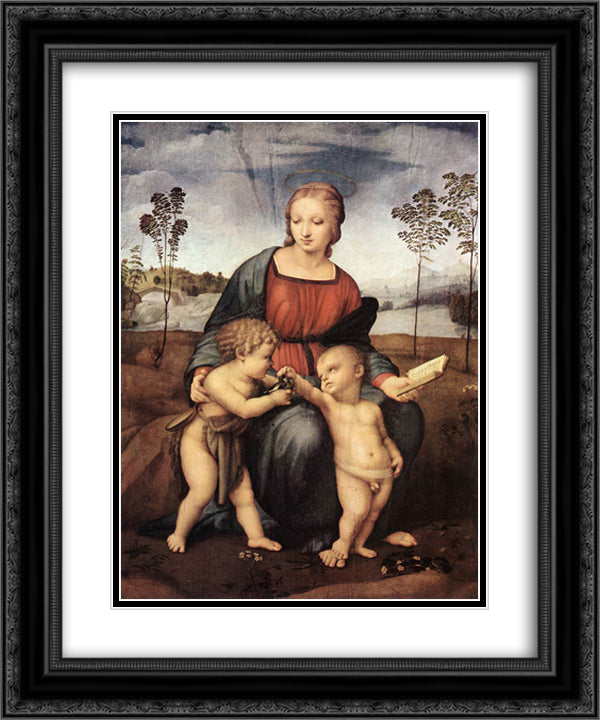 Madonna of the Goldfinch 20x24 Black Ornate Wood Framed Art Print Poster with Double Matting by Raphael