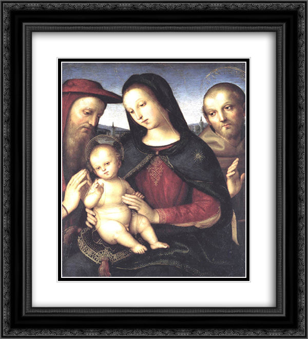 Madonna with Child and Saints 20x22 Black Ornate Wood Framed Art Print Poster with Double Matting by Raphael
