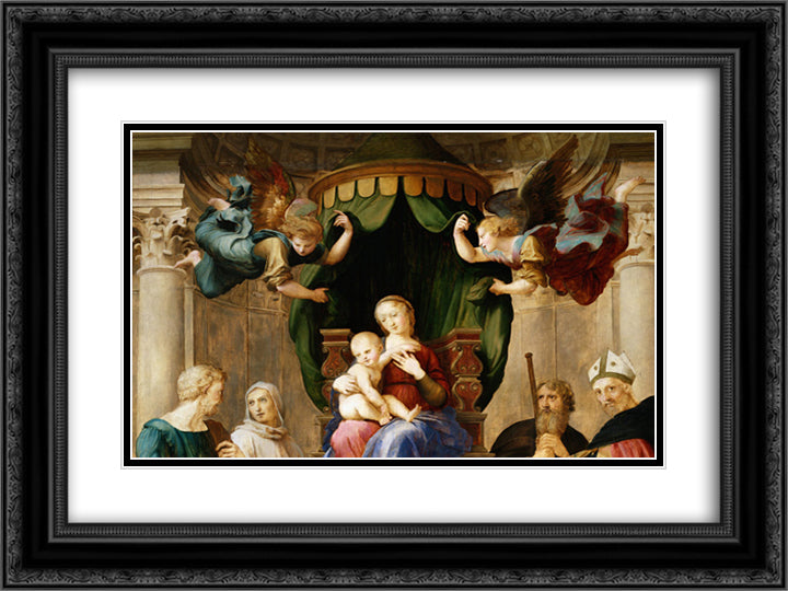 Madonna with the Baldachino (detail) 24x18 Black Ornate Wood Framed Art Print Poster with Double Matting by Raphael